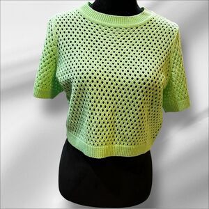 Divided Green Boxy Crop Sweater